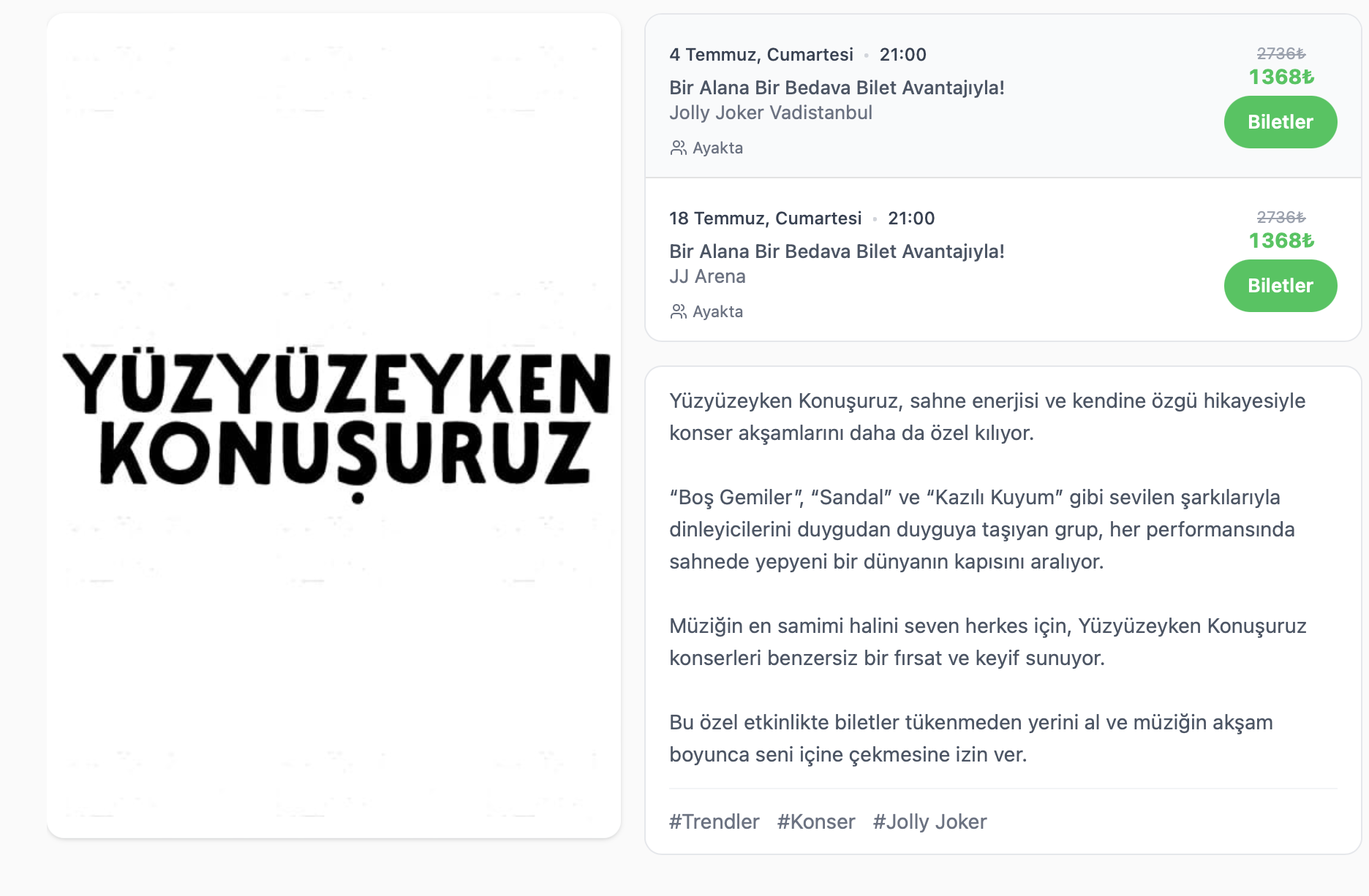 2 BİLET 1000 TL YÜZYÜZEYKEN KONUŞURUZ