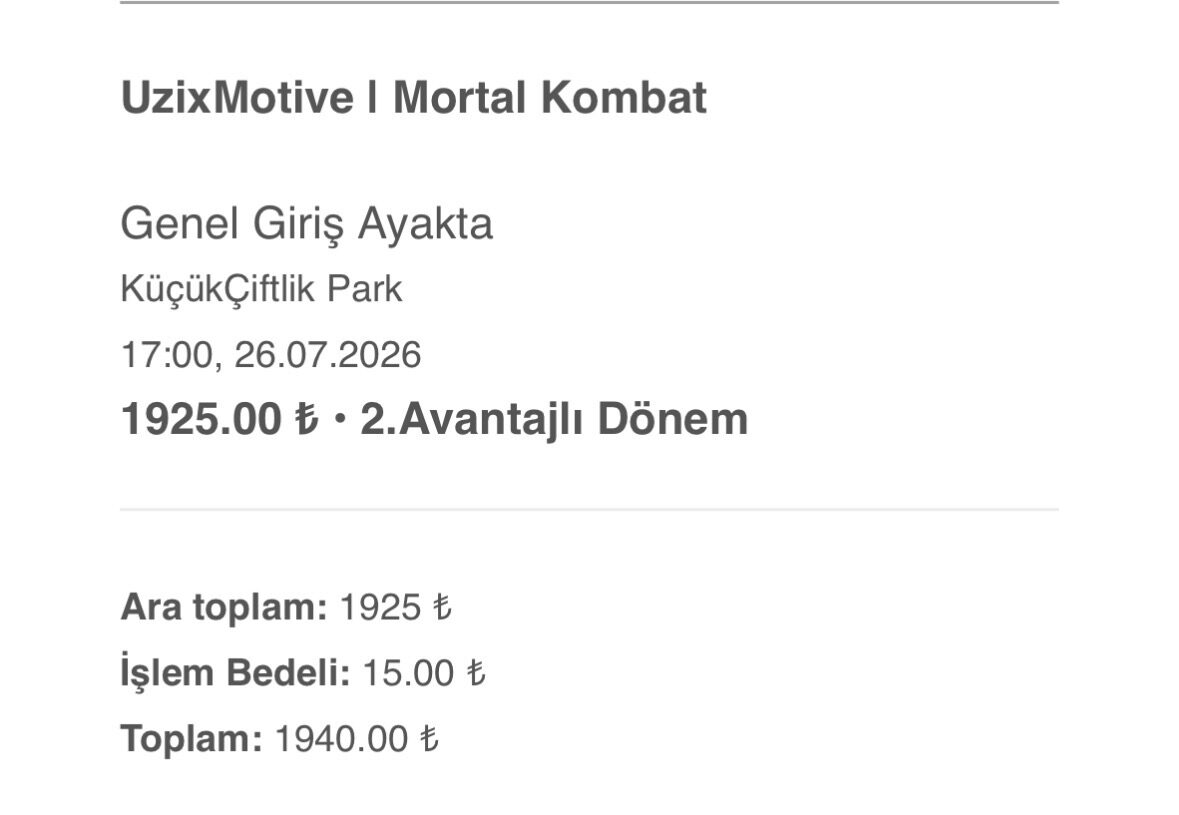 26 Temmuz İstanbul uzi x motive konseri için 2. Avantajlı dönem biletim var katılamayacağım için satılıyorum