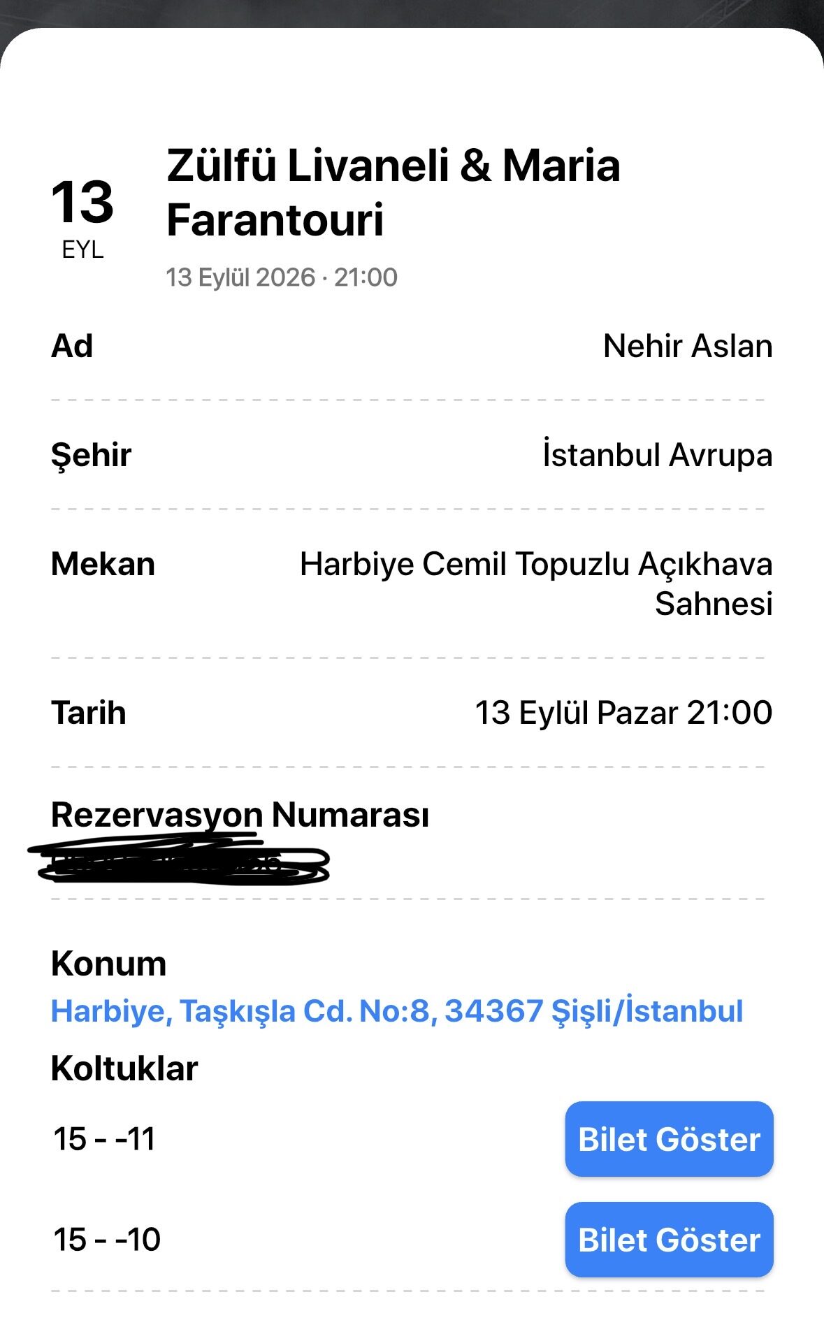Zülfü Livaneli & Maria Farantoiri İstanbul konseri 13 Eylül