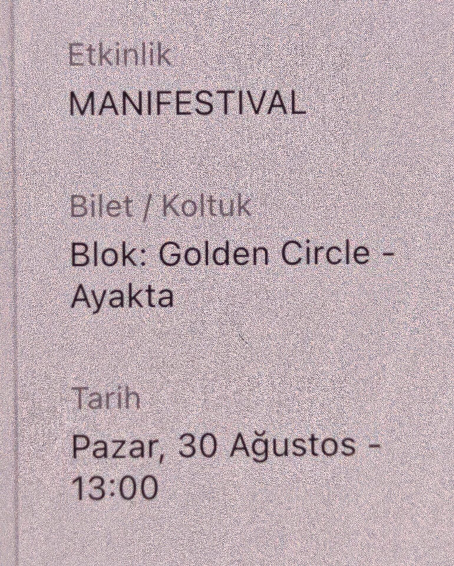 MANİFESTİVAL 30 Ağustos İzmir 1 kişilik golden circle bileti