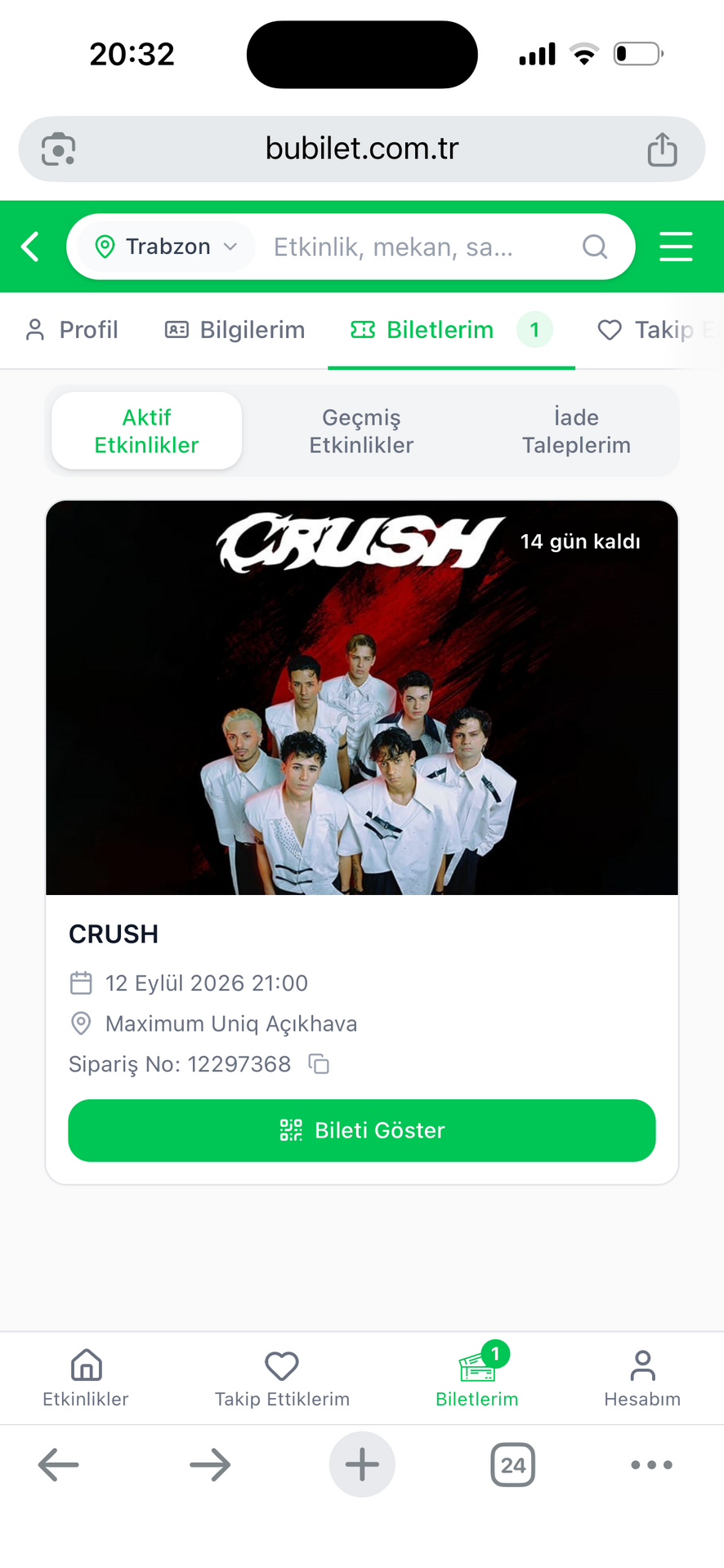 Crush alış fiyatına konser bileti