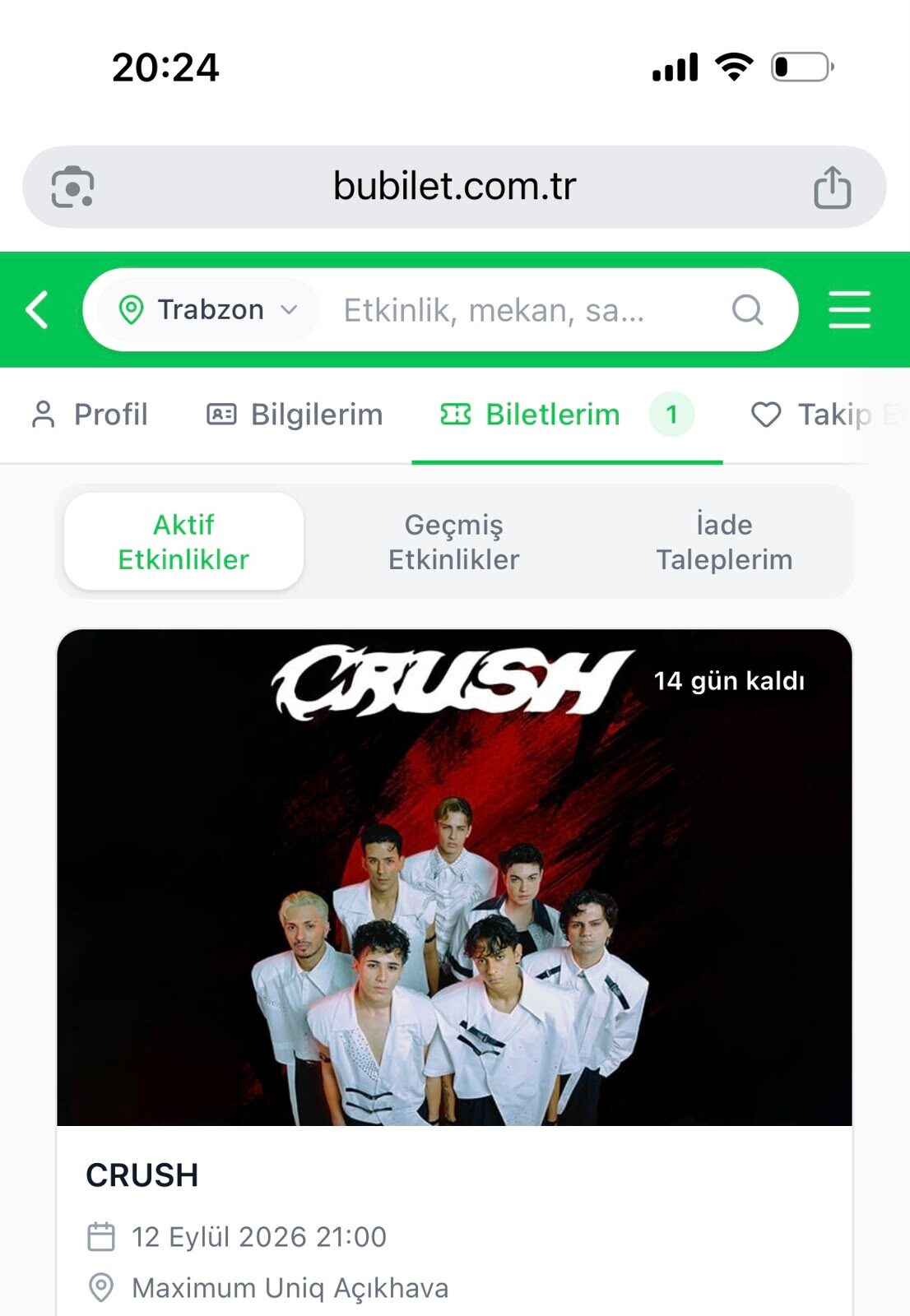 Crush alış fiyatına konser bileti