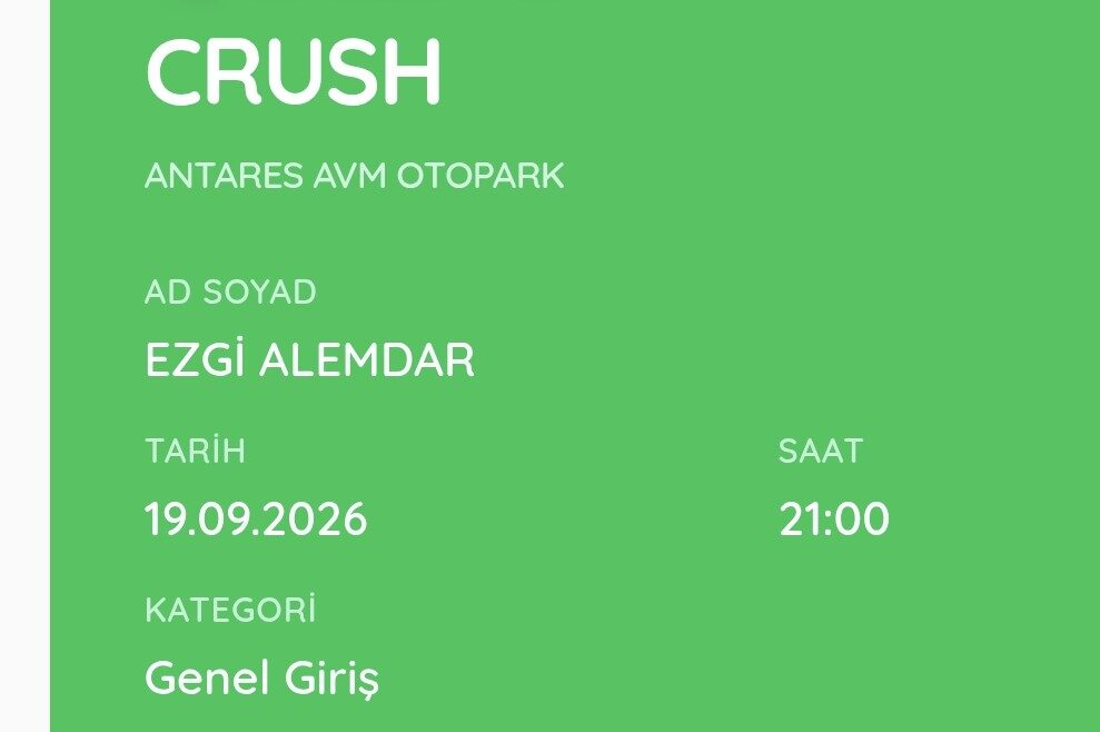 Crush 19 Eylül Ankara Konseri 2 Adet Satılık Bilet Ucuza