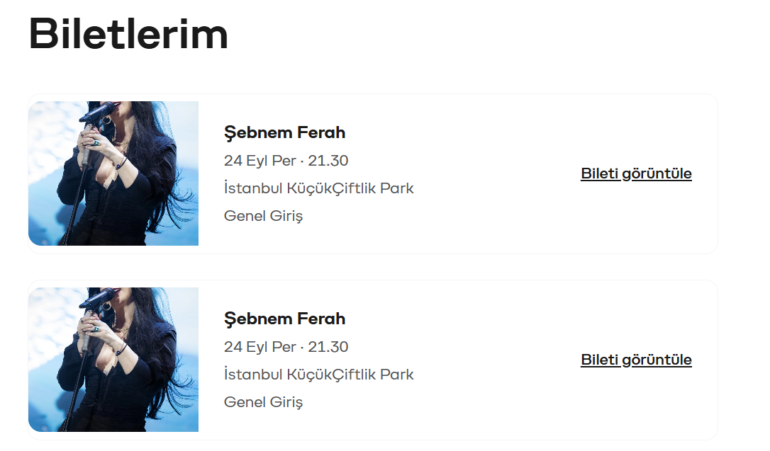 Şebnem Ferah - Küçükçiftlik Park - Sahne Önü -2 adet bilet