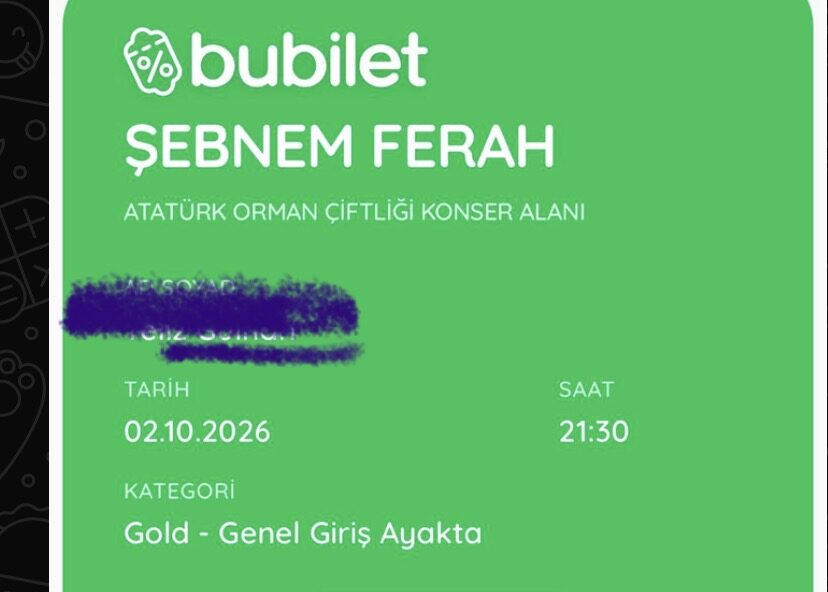 Şebnem Ferah Ankara konseri 2 adet gold bilet