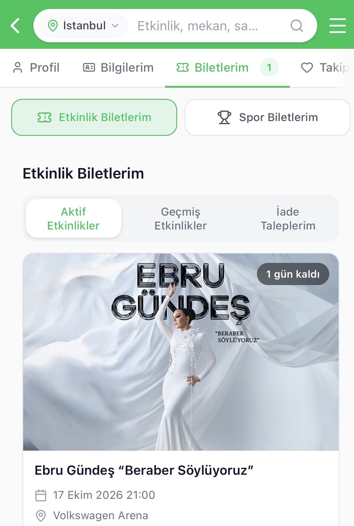 Ebru Güneş - 17 Ekim (2 Kişilik )Konser Bileti
